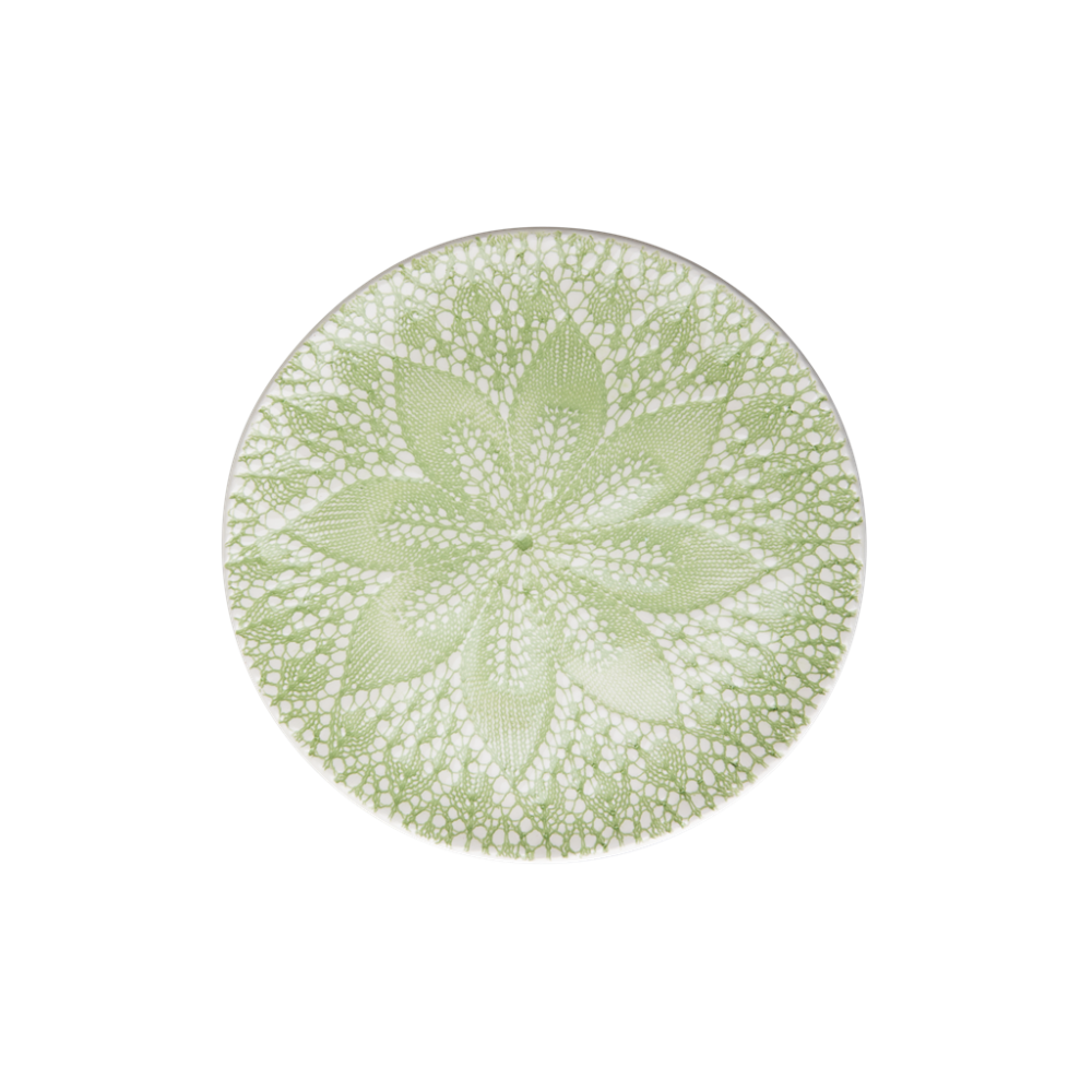 Ceramic Dessert Plate Pastel Green Lace Embossing Print By Rice DK